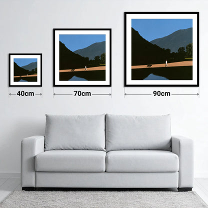 Patterdale Dog Walk Silhouette - size guide showing 40cm, 70cm and 90cm art prints