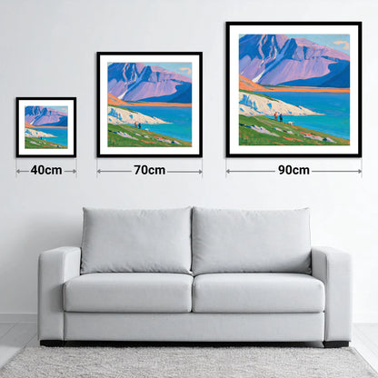 Vivid Wast Water Dog Walk - size guide showing 40cm, 70cm and 90cm art prints
