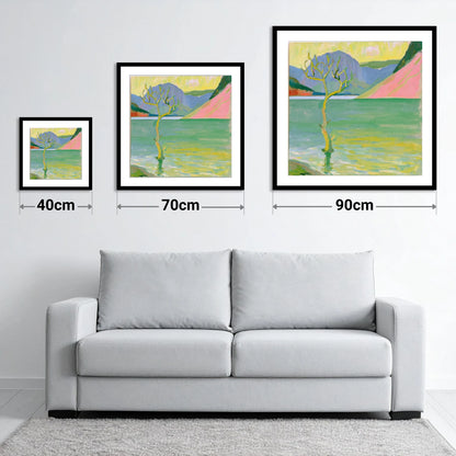 Vibrant Buttermere Lone Tree - size guide showing 40cm, 70cm and 90cm art prints
