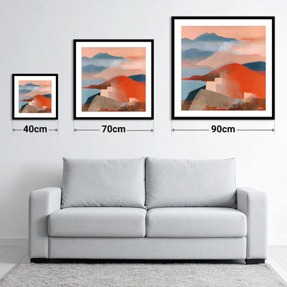 Bold Fells from the Summit - size guide showing 40cm, 70cm and 90cm art prints