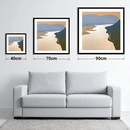 Bassenthwaite Lake From Above - size guide showing 40cm, 70cm and 90cm art prints