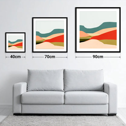 Abstract Dale Patchwork Fields - size guide showing 40cm, 70cm and 90cm art prints
