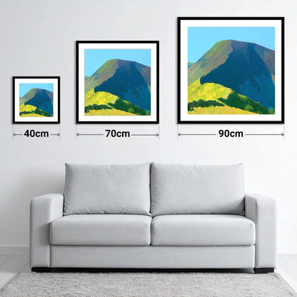 Vibrant Carl Side Ridge Path - size guide showing 40cm, 70cm and 90cm art prints