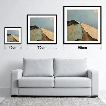 Silhouetted Walker on Striding Edge - size guide showing 40cm, 70cm and 90cm art prints