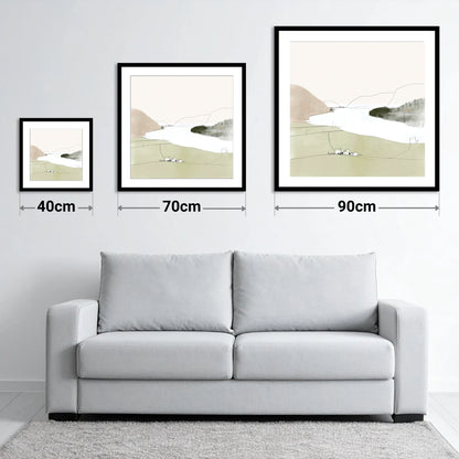 Loweswater Farm and Pale Fells - size guide showing 40cm, 70cm and 90cm art prints
