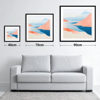 Geometric Ennerdale Water and Fells - size guide showing 40cm, 70cm and 90cm art prints