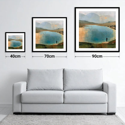 Golden Sun Over Innominate Tarn - size guide showing 40cm, 70cm and 90cm art prints