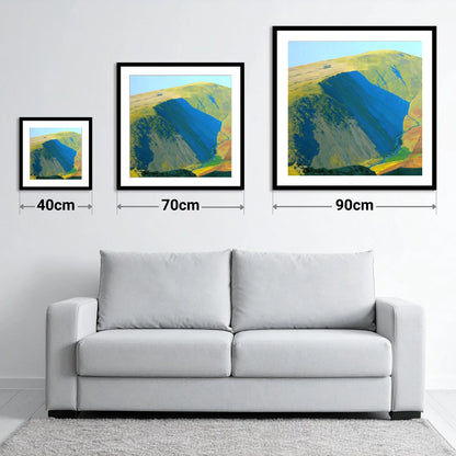 Branstree Fell and Valley Shadows - size guide showing 40cm, 70cm and 90cm art prints