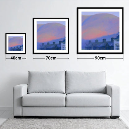 Keswick Terraces and Skiddaw Twilight - size guide showing 40cm, 70cm and 90cm art prints