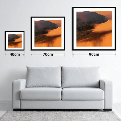 Amber Bracken Above Patterdale - size guide showing 40cm, 70cm and 90cm art prints