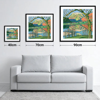 Vibrant Fells above Pooley Bridge - size guide showing 40cm, 70cm and 90cm art prints