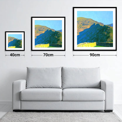 Grange Fell Ridge Bold Shadows - size guide showing 40cm, 70cm and 90cm art prints