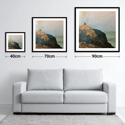 Silhouette on Scafell Pike Summit - size guide showing 40cm, 70cm and 90cm art prints