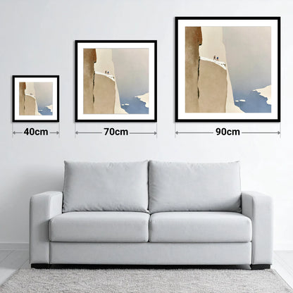Climbers on a Snowy Precipice - size guide showing 40cm, 70cm and 90cm art prints