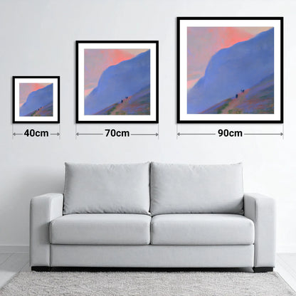 Walkers Ascending the Twilight Fell - size guide showing 40cm, 70cm and 90cm art prints