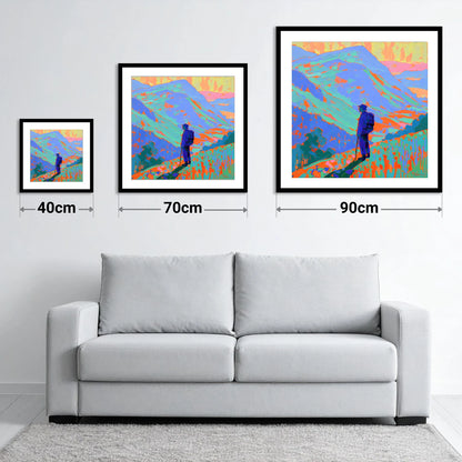 Vibrant Fell Walker Silhouette - size guide showing 40cm, 70cm and 90cm art prints