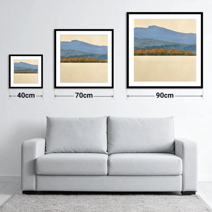Windermere Autumn Woodland and Slate Fells - size guide showing 40cm, 70cm and 90cm art prints