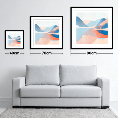 Abstract Halftone Buttermere Fells - size guide showing 40cm, 70cm and 90cm art prints