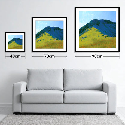 Little Hart Crag Sunlit Ridge - size guide showing 40cm, 70cm and 90cm art prints