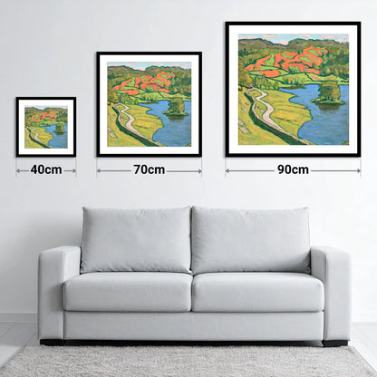 Vibrant Rydal Water Shore Path - size guide showing 40cm, 70cm and 90cm art prints