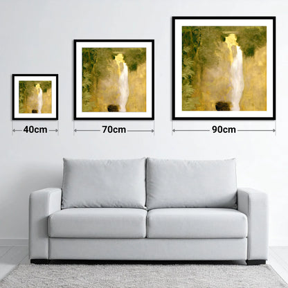 Golden Light at Aira Force - size guide showing 40cm, 70cm and 90cm art prints