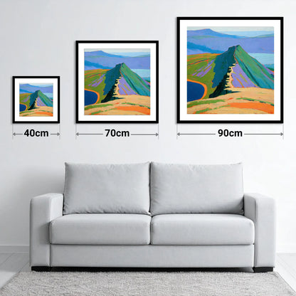 Bold Striding Edge Helvellyn Ridge - size guide showing 40cm, 70cm and 90cm art prints