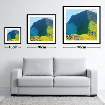 Blue Shadows on Haystacks Ridge - size guide showing 40cm, 70cm and 90cm art prints