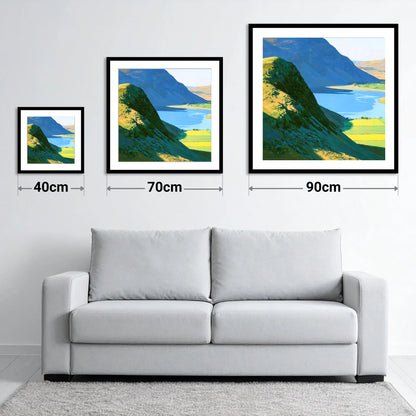 Sunlit Ridge of Rannerdale Knotts - size guide showing 40cm, 70cm and 90cm art prints