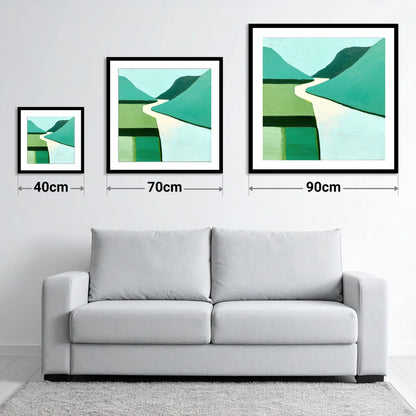 Abstract Green Wasdale Valley - size guide showing 40cm, 70cm and 90cm art prints