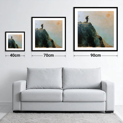 Striding Edge Silhouette and Golden Sun - size guide showing 40cm, 70cm and 90cm art prints