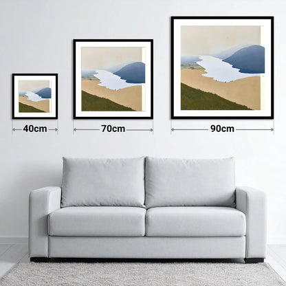 Bassenthwaite Lake and Slate Fells - size guide showing 40cm, 70cm and 90cm art prints