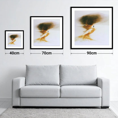 Lone Hiker on Golden Trail - size guide showing 40cm, 70cm and 90cm art prints