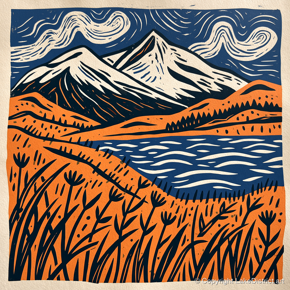 Skiddaw Beneath Swirling Skies - lake district fell art print and canvas by Leon Baxter A.I