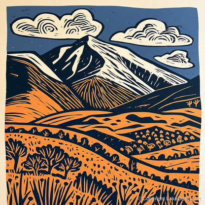Skiddaw in Terracotta and Navy - lake district fell art print and canvas by Leon Baxter A.I