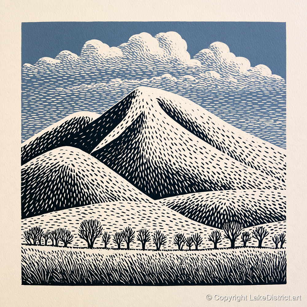 Skiddaw Mountain Beneath Patterned Clouds - lake district fell art print and canvas by Reuben Shaw A.I