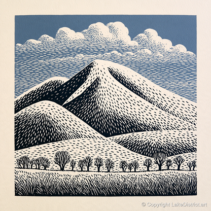 Skiddaw Mountain Beneath Patterned Clouds - lake district fell art print and canvas by Reuben Shaw A.I