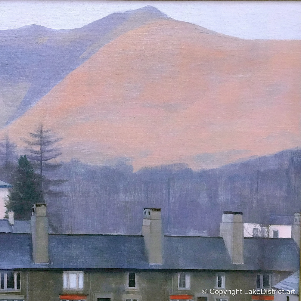 Skiddaw over Keswick at Dusk - lake district village art print and canvas by Alistair Thorne A.I