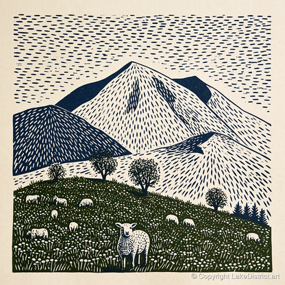 Skiddaw with Grazing Flock - lake district fell art print and canvas by Reuben Shaw A.I