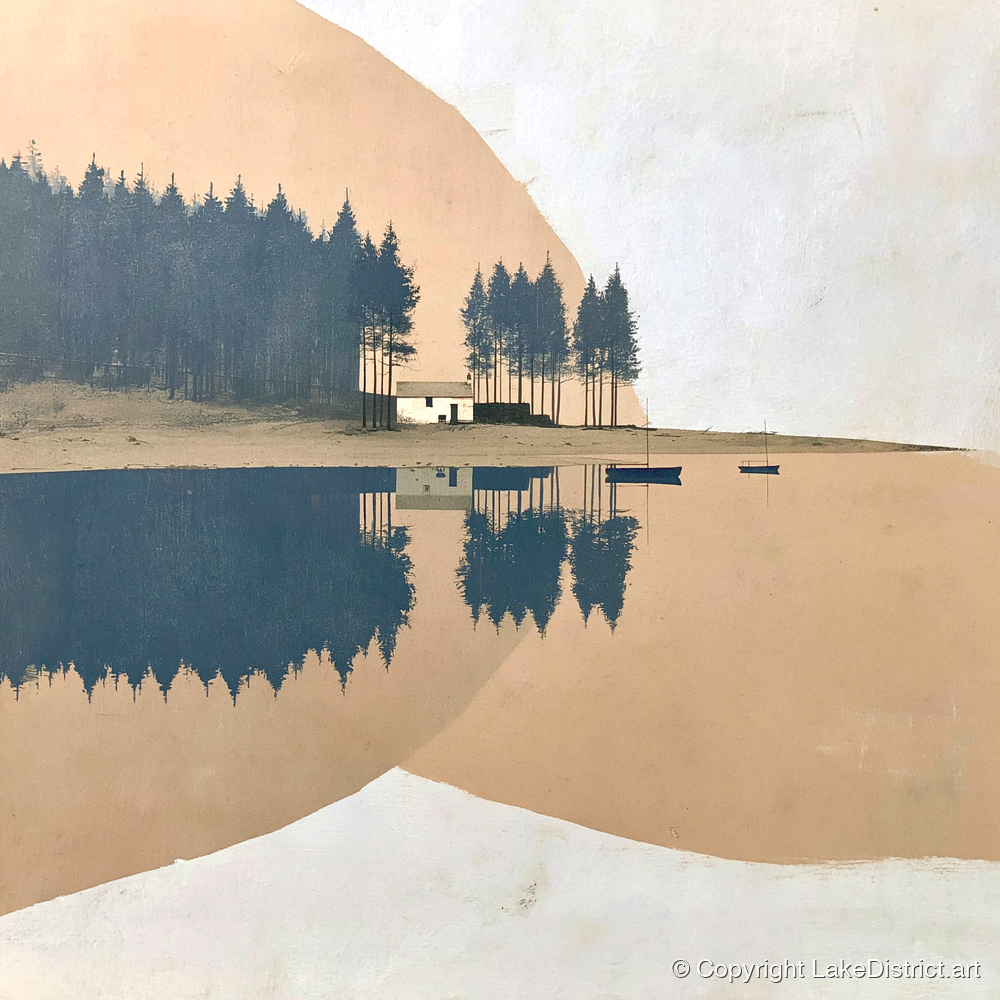 Slate Blue Lake Reflections - lake district lake art print and canvas by Phillip Marbury A.I