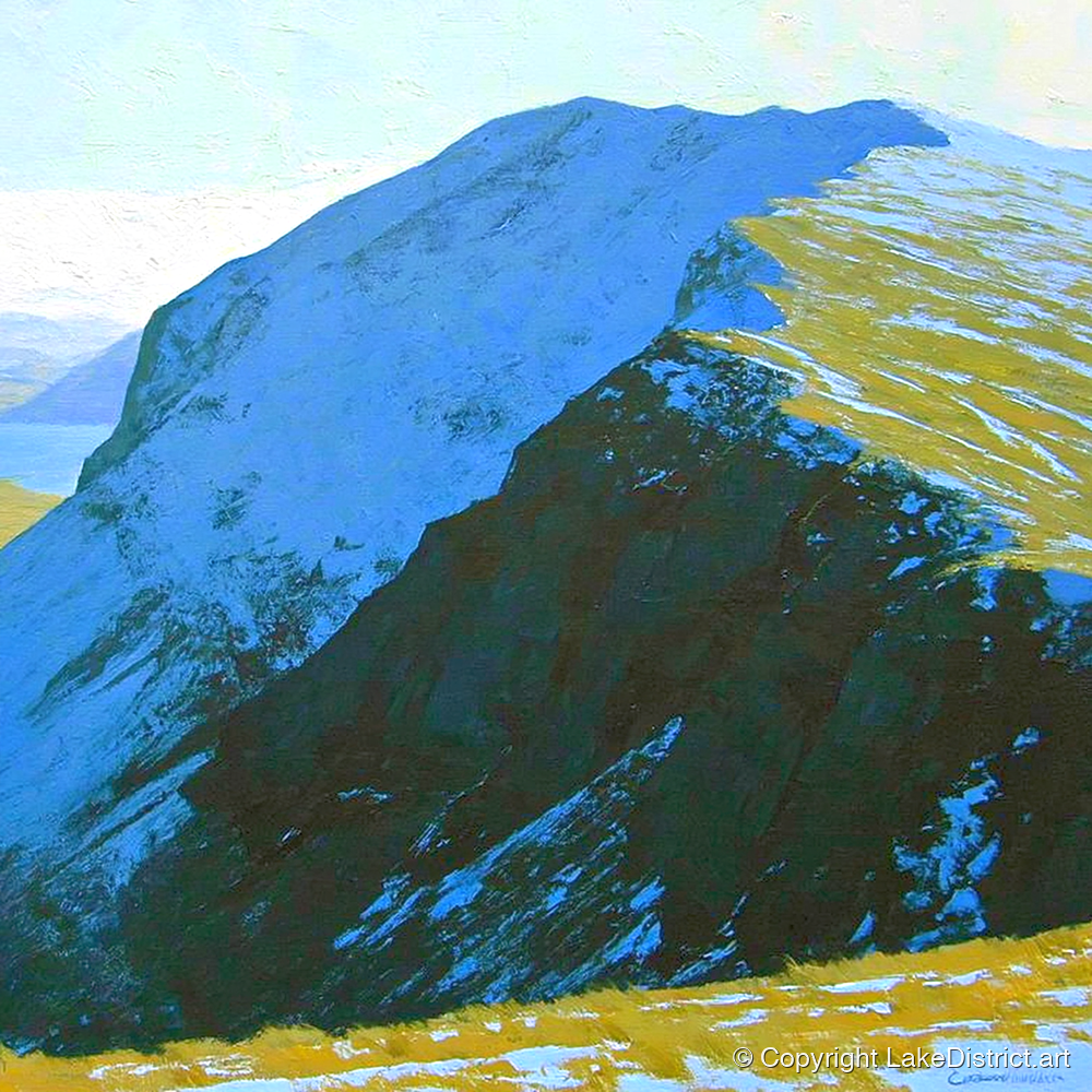 Snow on High Spy Ridge - lake district fell art print and canvas by Daphne Morley A.I