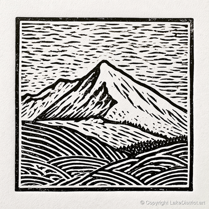 Stark Monochrome Skiddaw Peak - lake district fell art print and canvas by Isaac Denton A.I