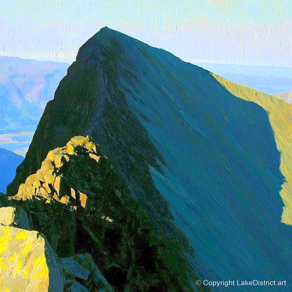 Steeple Peak in Dramatic Light - lake district fell art print and canvas by Daphne Morley A.I