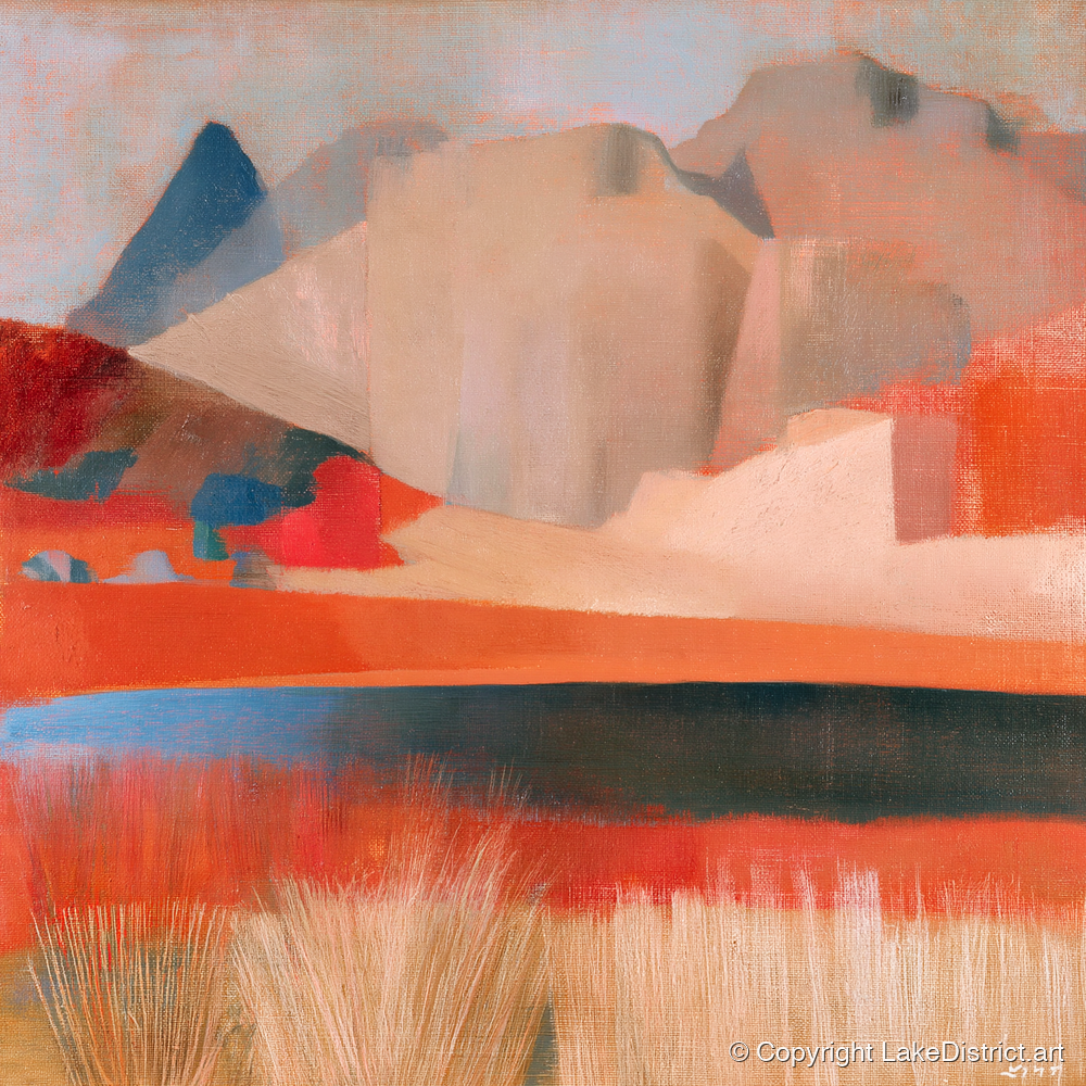 Stickle Tarn in Warm Terracotta - lake district fell art print and canvas by Arthur Pendelton A.I