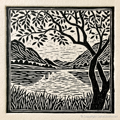 Still Dawn Lake in Monochrome - lake district lake art print and canvas by Isaac Denton A.I