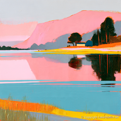 Still Lake and Pink Fells - lake district lake art print and canvas by Genevieve Moore A.I