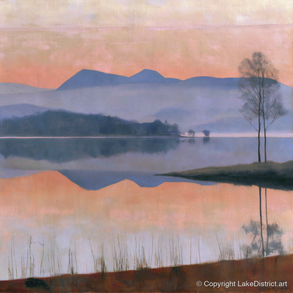 Still Lake at Pastel Dawn - lake district lake art print and canvas by Alistair Thorne A.I