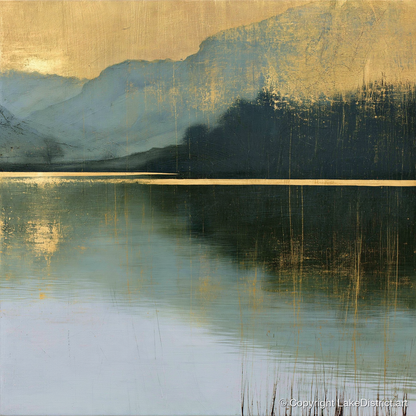 Still Lake Under Gilded Sky - lake district lake art print and canvas by Graham Whitaker A.I