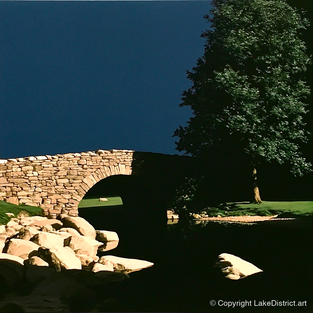 Stone Bridge Against Midnight Sky - lake district waterfall art print and canvas by Adelaide Calloway A.I