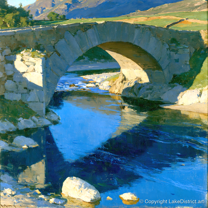 Stone Bridge over Blue Beck - lake district waterfall art print and canvas by Percival Kent A.I