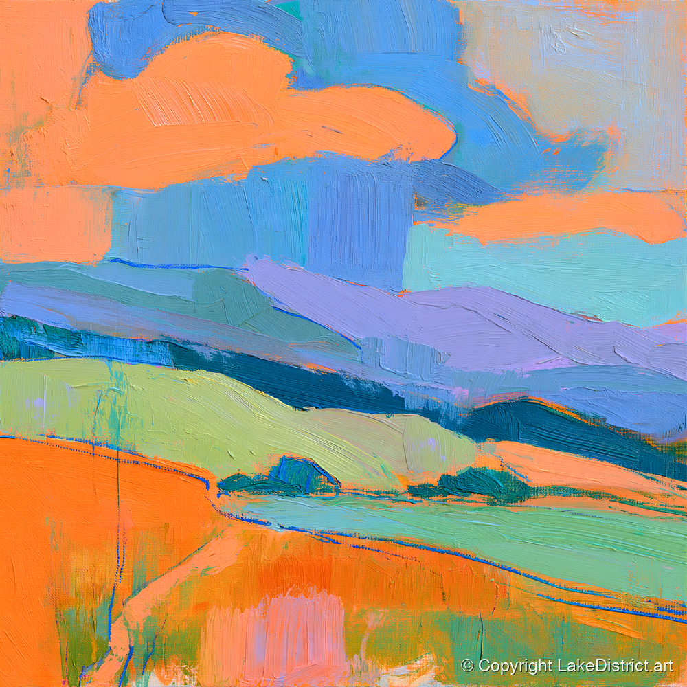 Storm Clouds Over Colourful Fells - lake district sky art print and canvas by Simon Prescott A.I